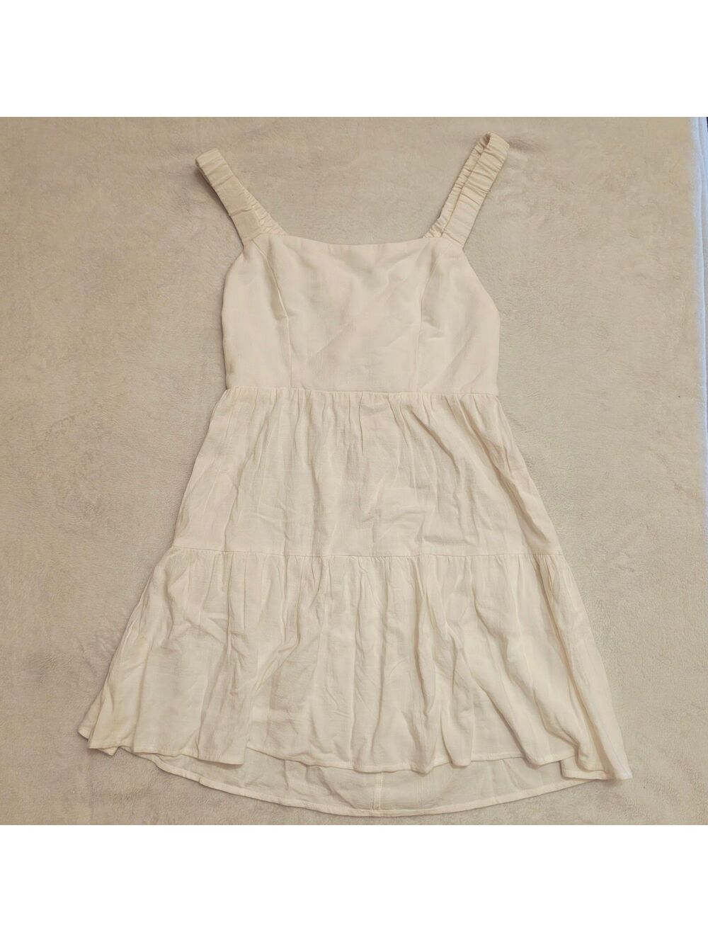 Princess Polly White Linen Rayon Tiered Summer Dress w/ elastic straps rush